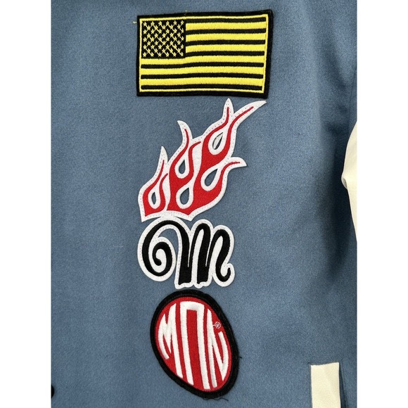 Boohoo Man Varsity Bomber Jacket Limited Edition Mens SZ-2X w/ Patches Blue NWOT - Picture 5 of 13